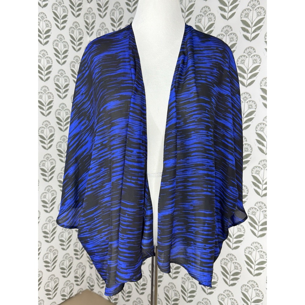 Lane Bryant Blue Black Abstract Chiffon Sheer Open Front Kimono V-Neck 18/20